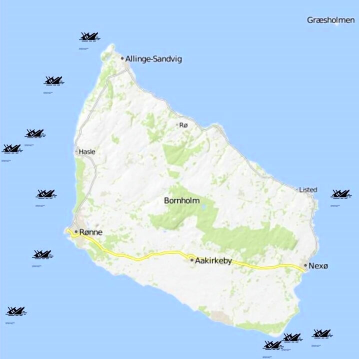 Karte der Wracks rund um Bornholm